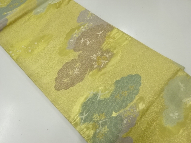 リサイクル　雲に花鳥模様織出し袋帯